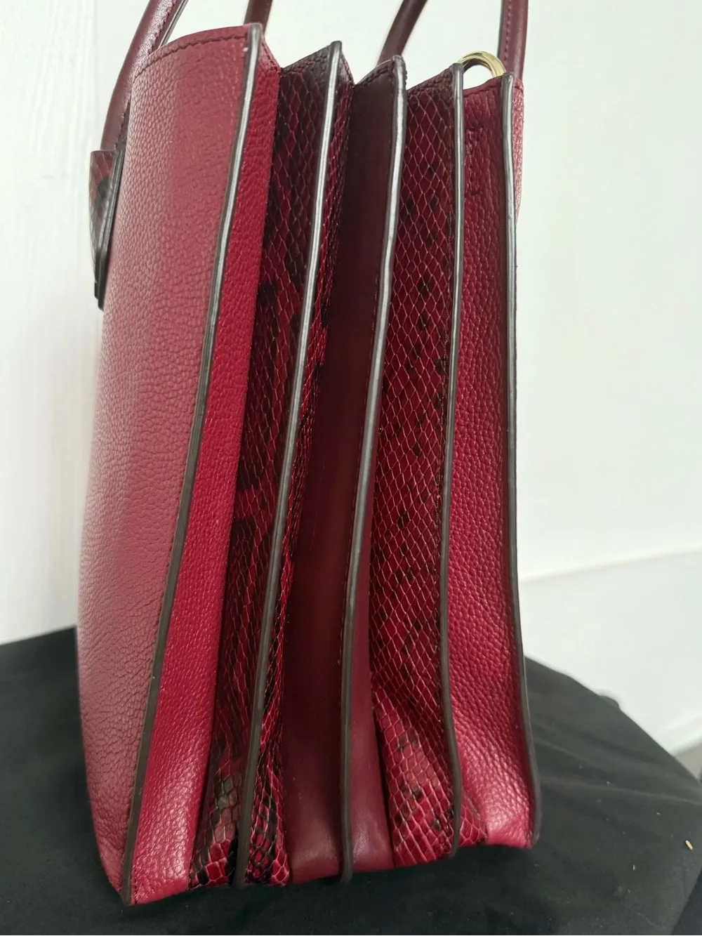 Well loved Michael Kors Burgundy Leather Tote with Snake-Print Wallet